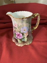 October 5, 1904 Haviland France Floral Pitcher Gold Scalloped Edges - £240.08 GBP