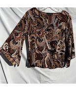 Vtg Y2K 90s Brittany Black Brown Paisley Bell Sleeve Top Shirt Blouse To... - £21.36 GBP