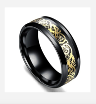 Gold Black Geometric Titanium &amp; Stainless Steel Band Ring Size 6 7 8 9 11 12 13 - £31.96 GBP