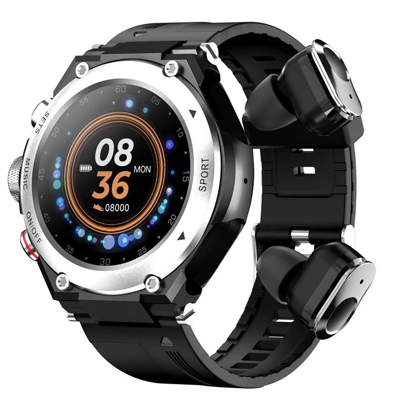 2022 New T60 Smart Watch celet 2 in 1 TWS Wireless Earbuds 1.28Inch Heart Rate B - £158.99 GBP