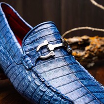 Parma Genuine Caiman Belly Slip On Loafers Blue Jeans image 9