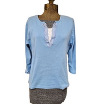 Carolyn Taylor Shirt Womens XL Blue 3/4 Sleeve Lace V-Neck Casual Blouse - £11.07 GBP