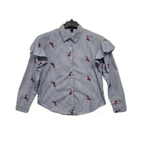 Forever 21 Button Up Shirt Womens  Medium Ruffled Sleeve Embroidered - £13.02 GBP