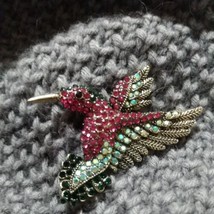 Hummingbird Deluxe Handcrafted Rhinestone Brooch Pin/Pink &amp; Teal Vintage 3&quot; - £20.92 GBP