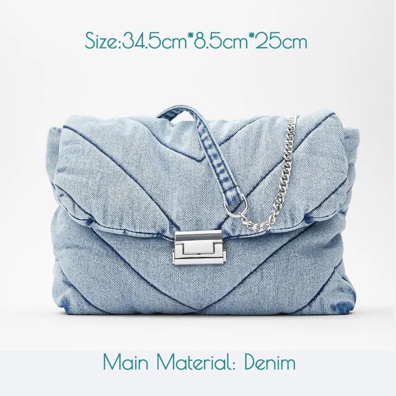 Designer Blue Denim Women Shoulder Bags Brand Women&#39;s Handbags Female Chain Cros - $50.48