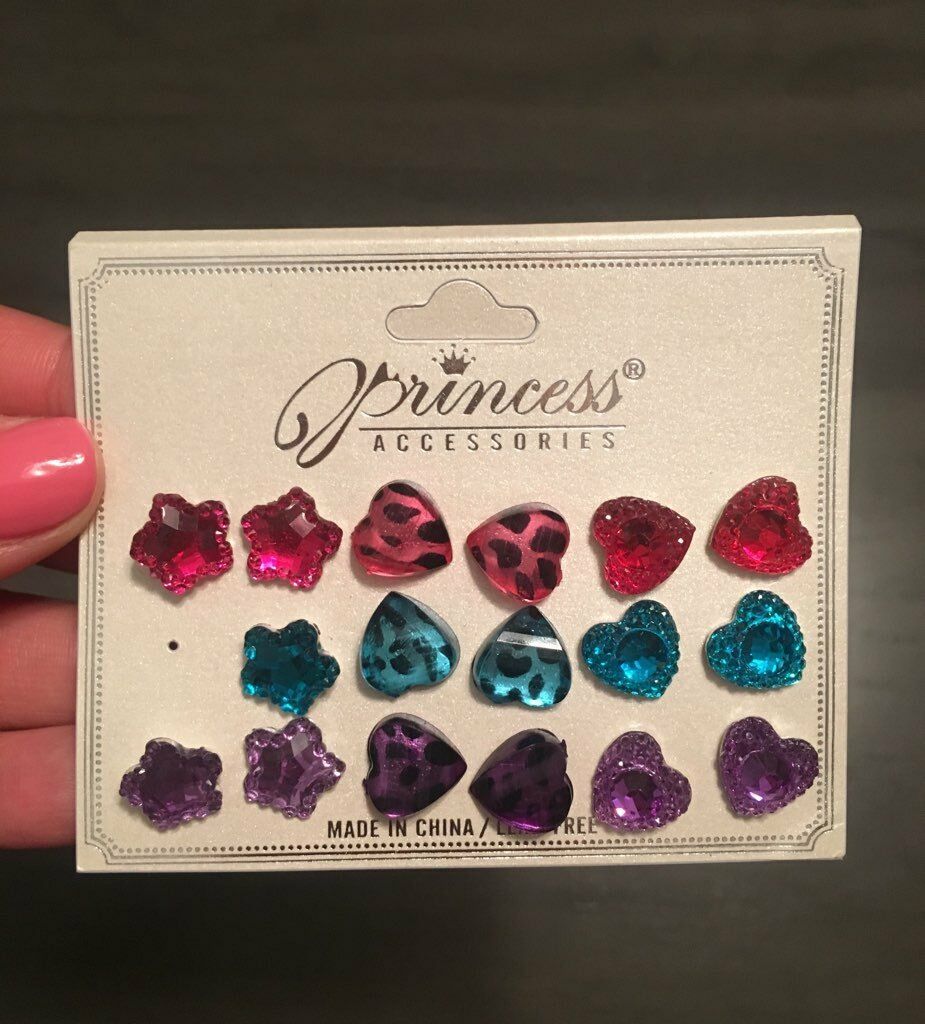 NEW 9 Pairs of Earrings on a Card Hearts & Stars Pink Purple - Missing 1 Earring - $1.59