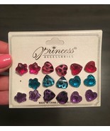 NEW 9 Pairs of Earrings on a Card Hearts &amp; Stars Pink Purple - Missing 1... - $1.11