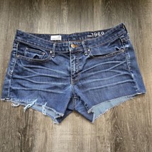 Gap 1969 Jean Shorts Womens Size 28 Blue Denim Summer Cutoffs Distressed Whisker - £14.42 GBP