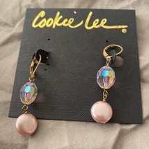 Cookie Lee Crystal Earrings Pink &amp; Multicolor Pierced Dangle - £5.29 GBP