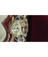  Deco 18K WG Filigree  Ring: .61ct Old European Cut  Diamond &amp; Sapphire ... - $31,683.65 MXN