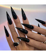 Black Halloween Nails Press on Stiletto Fake Nails Spider Web Designs Lo... - $127.75 MXN