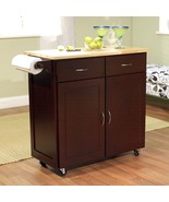 43-inch W Portable Kitchen Island Cart with Natural Wood Top in Espresso - €408,98 EUR