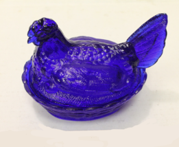 Cobalt Blue Glass Hen on Nest Covered Dish Candy Nuts Trinket Chicken Roost HON - £19.95 GBP