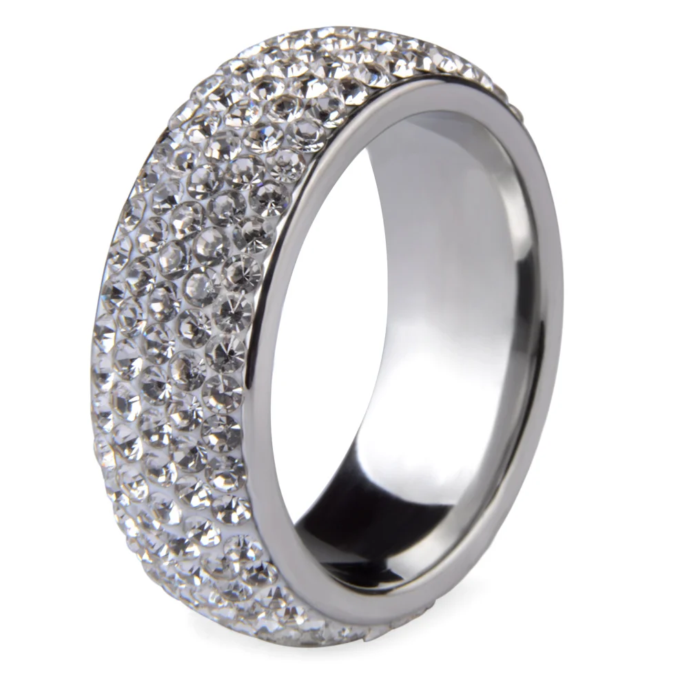 Arc Stainless Steel Crystal Women&#39;s Ring Full Size Black White Crystal Bling Eng - £10.93 GBP