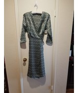 Alfani Wrap Dress Womens size 8 Green Black Geometric Print Satin 3/4 Sl... - $24.70