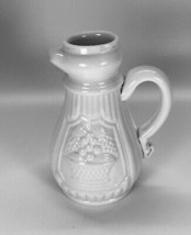 EAPG Syrup Pitcher Milk Glass Embossed Basket of Fruit Applied Handle - $16.33