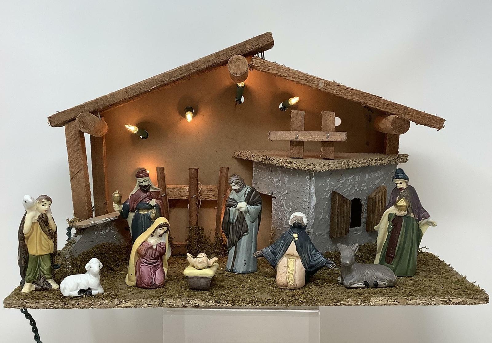 Kurt Adler Nativity Pieces with Figures and Lighted Wooden Stable, Set of 10 - $52.21