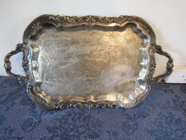 F.B Rogers Rococo Scroll Applied Footed Scalloped Serving Waiter Tray 20&quot; x 14&quot; - £30.88 GBP