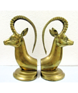 Mid-Century Modern Hollywood Regency Brass Ibex Bookends 11.5&quot; Tall circ... - $375.21