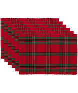 Holiday Collection Christmas Plaid Placemat Set Xmas Plaid NEW - £32.84 GBP