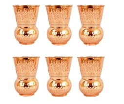 Pure Copper Water Tumbler Matka Glass Hammered Drinking Health Benefits Set Of 6 - £40.33 GBP