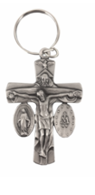 2.5&quot; Antique Pewter Trinity Crucifix And Miraculous Key Chain - £23.50 GBP