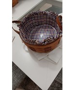 LONGABERGER 1996 MEDIUM ROUND BASKET RUFFLED LINER PLASTIC LINER LEATHER... - $561.42 MXN