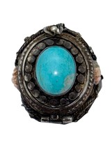 Vintage Southwestern Poison Sterling Silver 925 Oval Turquoise Ring Size 7.25 - $122.50