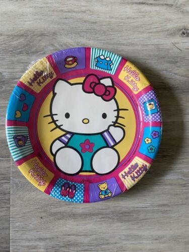 Vintage 1999 Hello Kitty Paper Plates - 8 Ct -6 3/4"  (16.1cm) Birthday Pink - £5.38 GBP