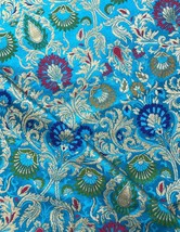 Brocade Fabric Blue &amp; Gold Fabric Wedding Dress Fabric Luxury Couture - NF613 - £16.13 GBP+