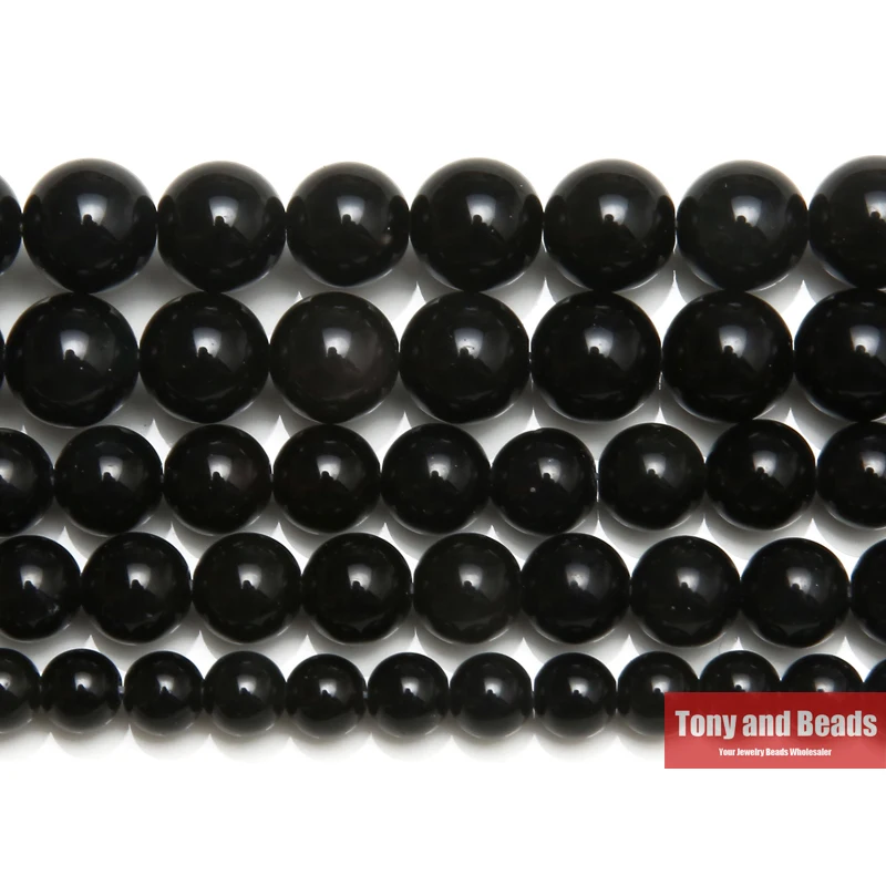 Natural Stone Black Obsidian Round Loose Beads 15&quot; Strand 4 6 8 10 12 14MM Pick - £6.28 GBP