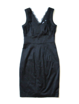 NWT H&amp;M Satin Sheath in Black Lace Trim V Back Sleeveless Dress 4 - £15.02 GBP