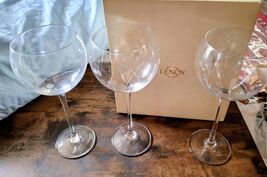 Lenox Etched Polka Dot Red Wine Glasses Three-Piece Set Clear Stemmed - $15.84