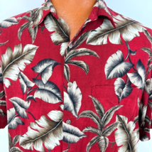 Batik Bay Hawaiian Aloha L Red Shirt Palm Trees Flower Bird Of Paradise Leaves - £31.86 GBP