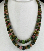 Natural Multi Tourmaline Beads Melon Carved 2 L 602 Ct Gemstone Fashion Necklace - £1,898.47 GBP