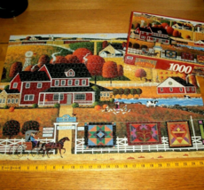 Jigsaw Puzzle 1000 Pcs Amish Quilts Bird In Hand PA Farms Heronim Art Complete - £10.11 GBP