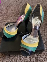 Anne Michelle Black Green Yellowplatform 5 Inch Pump Peep Toe Heel Shoes 8 Nib - £31.38 GBP