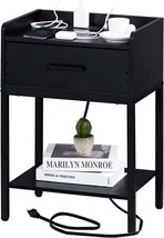 A Black Yaharbo Nightstand With A Charging Station And Usb Ports, A 3-Ti... - £48.60 GBP