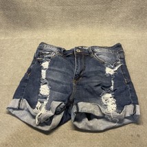 Song Curvy High Rise Medium Wash Distressed Jean Shorts Juniors Size 7/2... - $14.85
