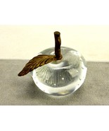 Clear Glass Apple Paperweight, Brass Leaf &amp; Stem, Controlled Bubble Art,... - £19.18 GBP