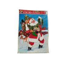 VTG Color Clings Window Decoration Christmas Santa Bag of Toys Reindeer 1996 - £10.24 GBP