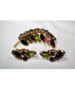 Vintage Juliana Leaf Rhinestone Brooch &amp; Earrings Set K252 - £139.55 GBP