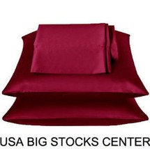 2 Standard / Queen size SATIN Pillow Cases / Covers BURGUNDY Color - Brand New  - £23.94 GBP