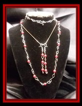 Set - Necklace w/ Earrings on Links w/ Red, Glass Beads - Sweet and Affo... - $665.24 MXN