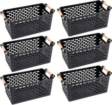 Yesland 6 Pack Plastic Storage Basket, Black Organizer Bin With Handles For Home - $35.92