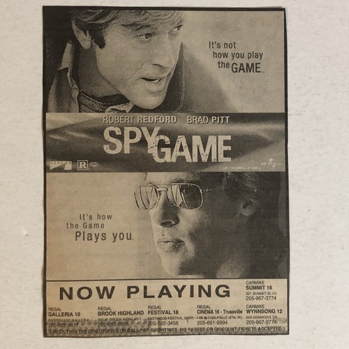 Spy Game Vintage Movie Print Ad Robert Redford Brad Pitt TPA10 - $5.93