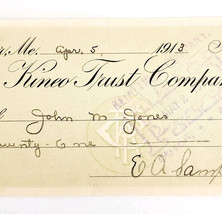 1913 Kineo Trust Company Bank Check E.A. Sampson Dover Maine Signed 4009... - $19.99