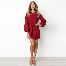 new PRETTY GARDEN Long Lantern Sleeve DRESS sz M red knit pullover tunic... - €21,07 EUR