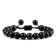 Handmade 4 6 8mm natural stone shiny black onyx beads bracelets bangles adjustable size thumb200