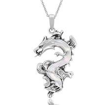 Legendary Chinese Dragon Mother of Pearl Inlaid Sterling Silver Necklace - £23.70 GBP